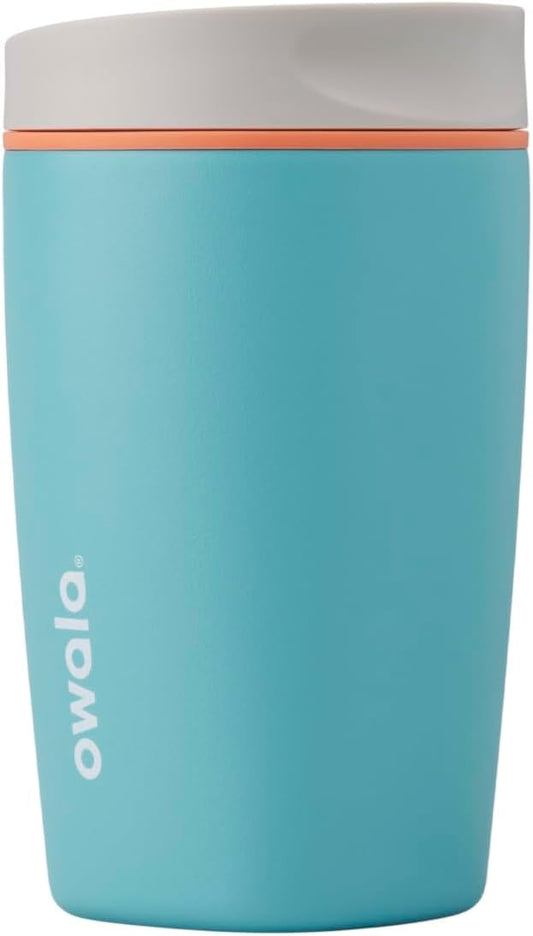 Owala SmoothSip Slider Insulated Stainless Steel Coffee Tumbler, Reusable Iced Coffee Cup, Hot Coffee Travel Mug, BPA Free 12 oz, Campfire Nights