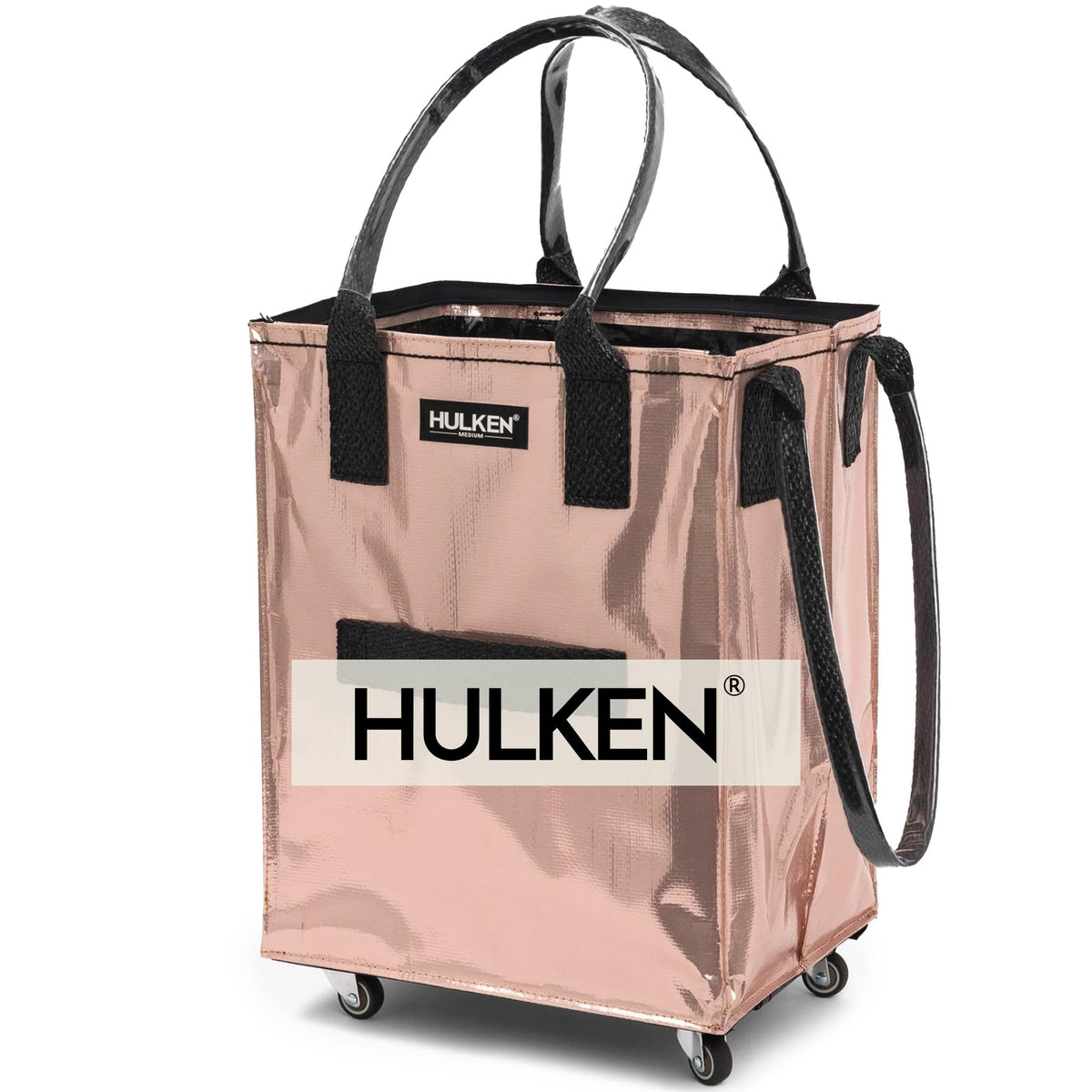 HULKEN - Medium Black, Reusable Grocery Bag On Wheels, Holds 66 lb