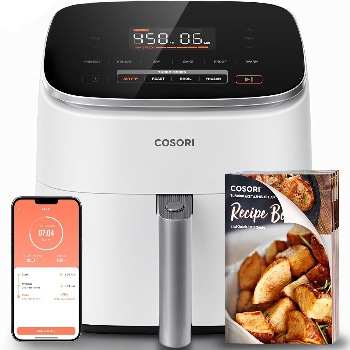 Cosori Smart Air Fryer 6.8 Qt, Dual Heating Elements, Ceramic Coating, Gray