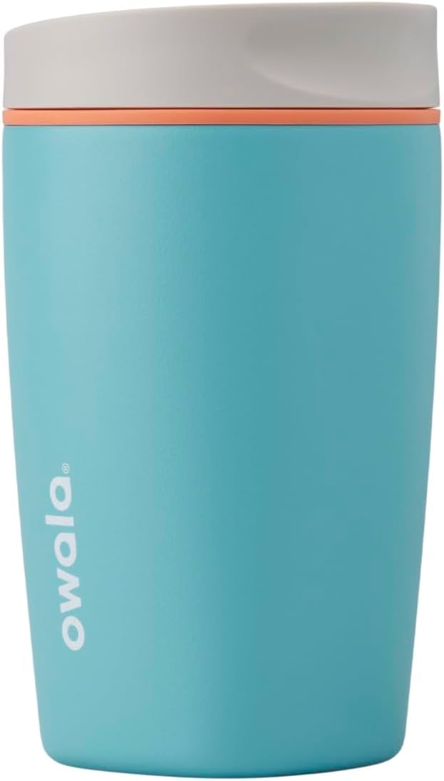 Owala SmoothSip Slider Insulated Stainless Steel Coffee Tumbler, Reusable Iced Coffee Cup, Hot Coffee Travel Mug, BPA Free 12 oz, Campfire Nights