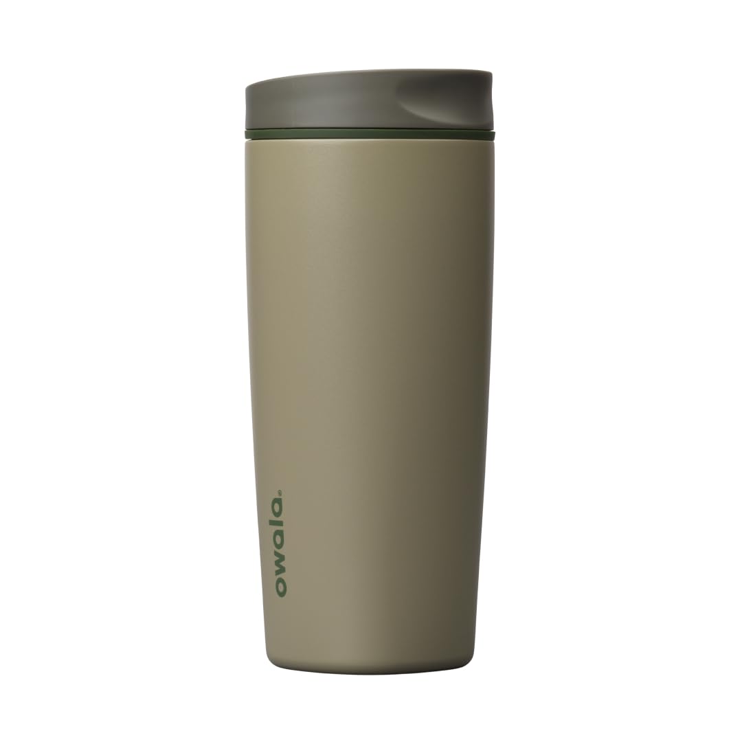 Owala SmoothSip Slider Insulated Stainless Steel Coffee Tumbler, Reusable Iced Coffee Cup, Hot Coffee Travel Mug, BPA Free 12 oz, Campfire Nights