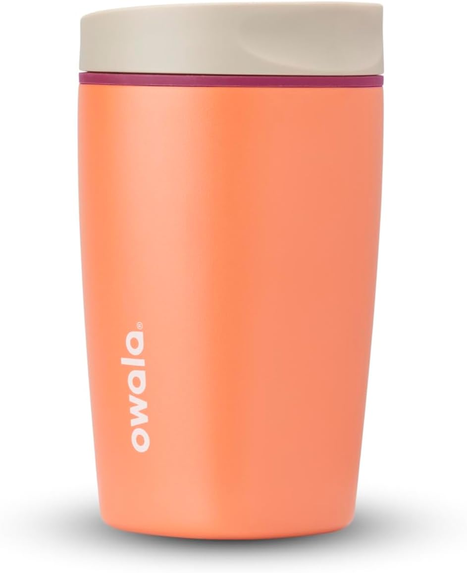 Owala SmoothSip Slider Insulated Stainless Steel Coffee Tumbler, Reusable Iced Coffee Cup, Hot Coffee Travel Mug, BPA Free 12 oz, Campfire Nights