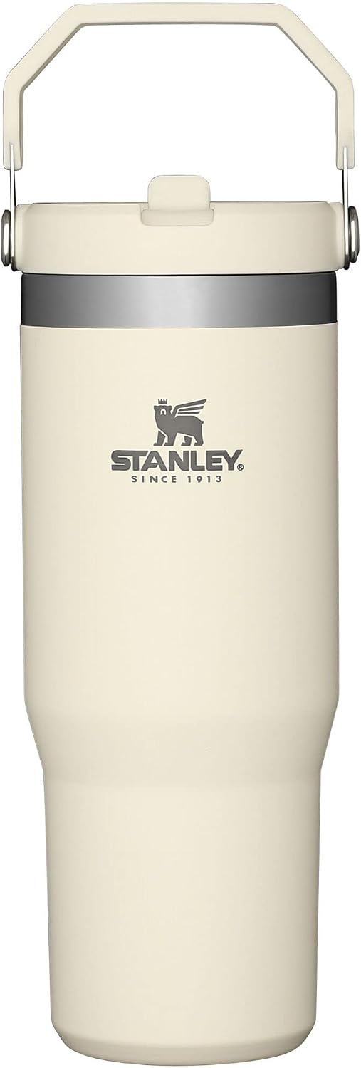 STANLEY IceFlow Flip Straw Tumbler with Handle 30 oz | Twist On Lid and Flip Up Straw | Leak Resistant Water Bottle | Insulated Stainless Steel |BPA-Free | Cream