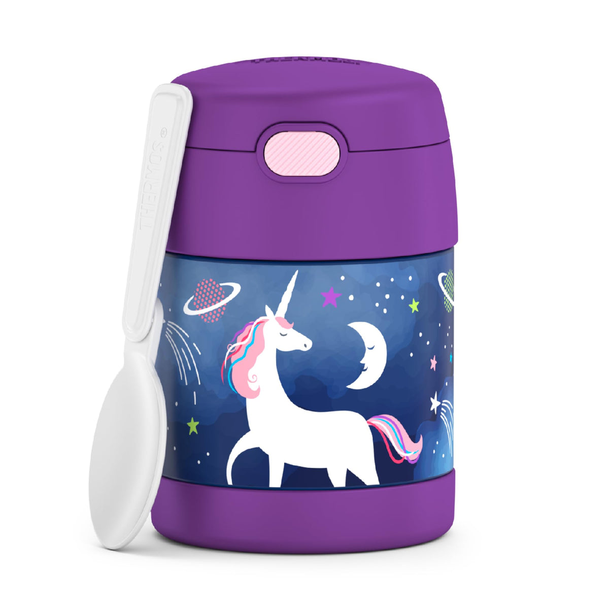 THERMOS FUNTAINER Insulated Food Jar, 10 Ounce, Kid Friendly Food Jar with Foldable Spoon, Rainbow Cloud