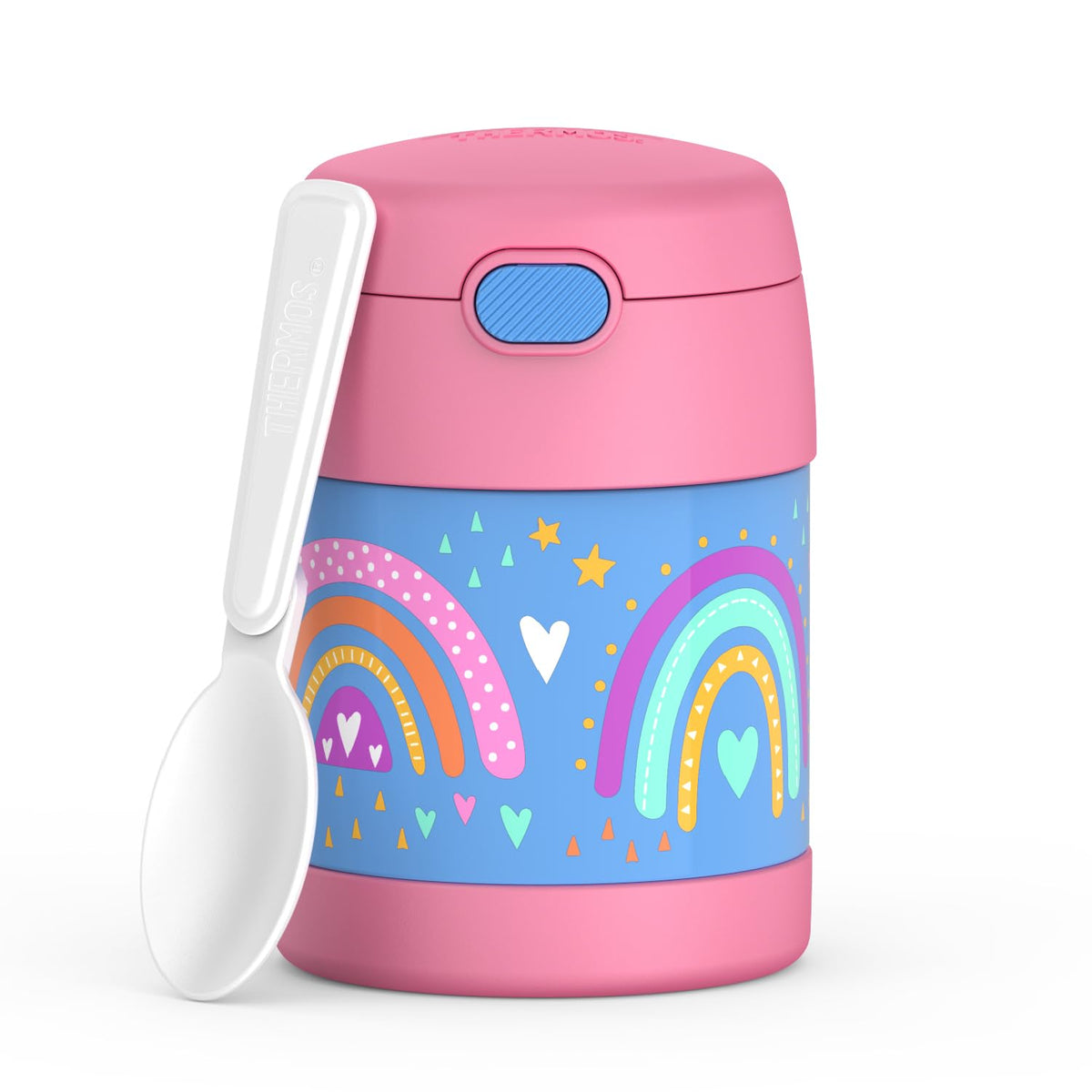 THERMOS FUNTAINER Insulated Food Jar, 10 Ounce, Kid Friendly Food Jar with Foldable Spoon, Rainbow Cloud
