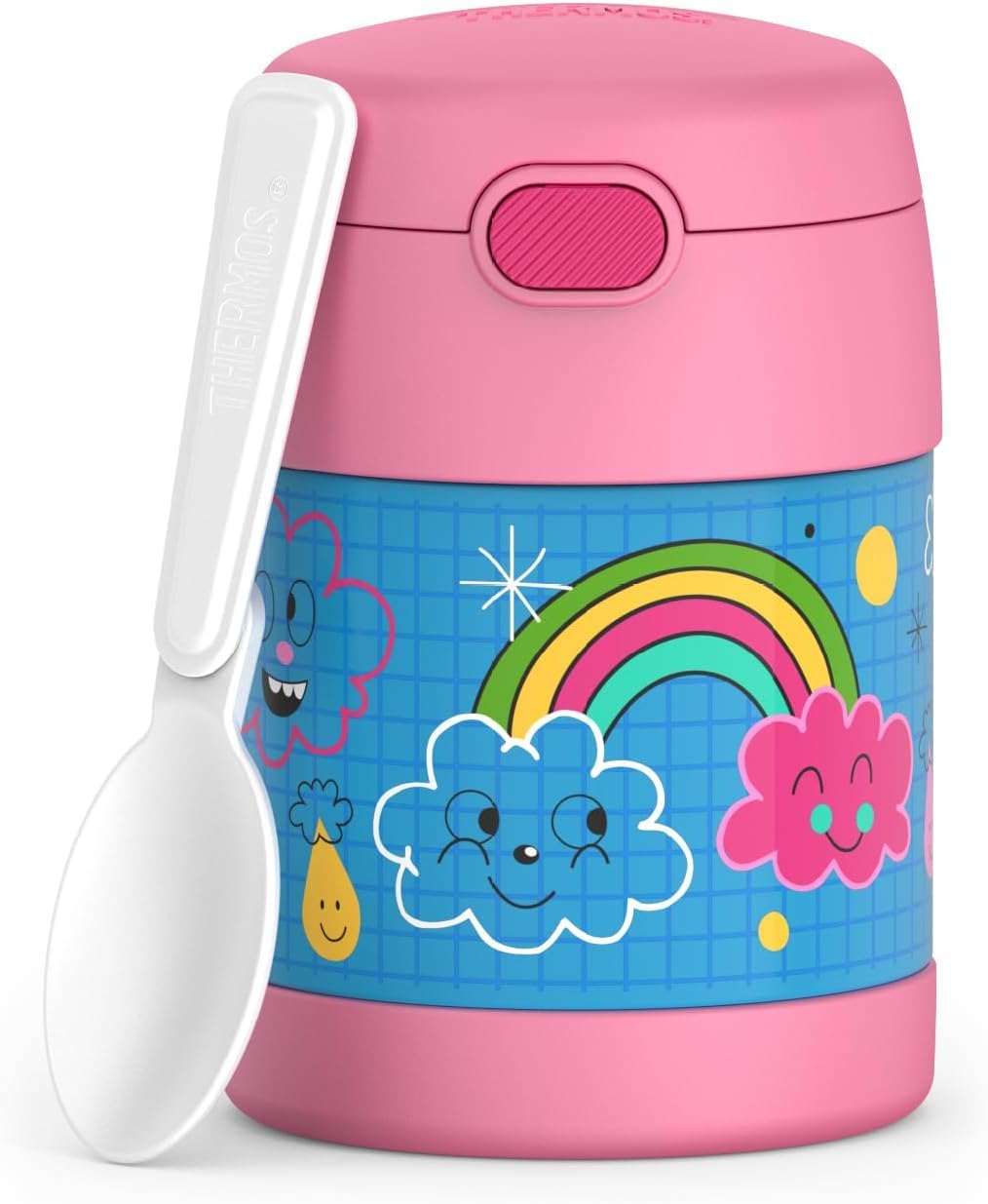 THERMOS FUNTAINER Insulated Food Jar, 10 Ounce, Kid Friendly Food Jar with Foldable Spoon, Rainbow Cloud
