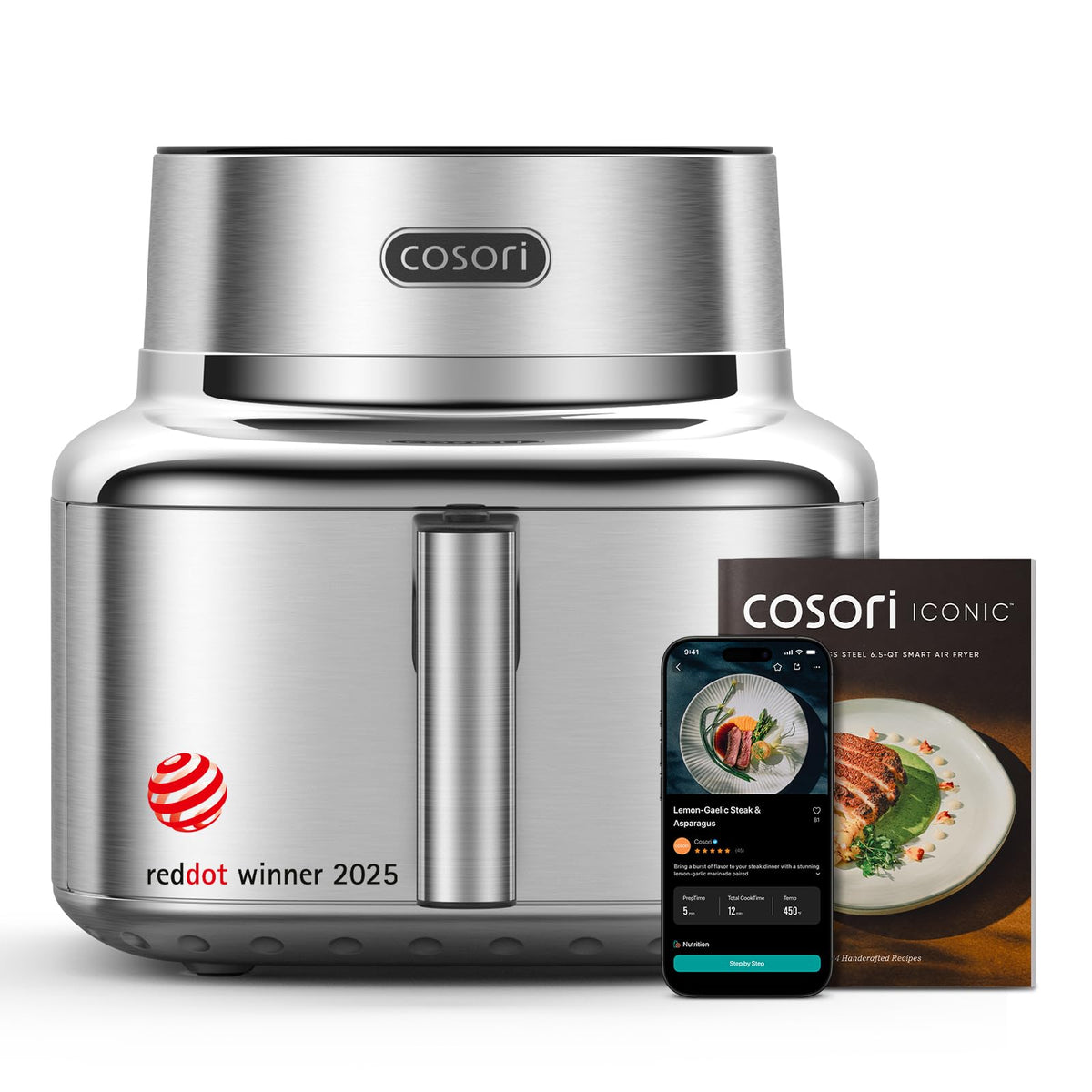 Cosori Smart Air Fryer 6.8 Qt, Dual Heating Elements, Ceramic Coating, Gray