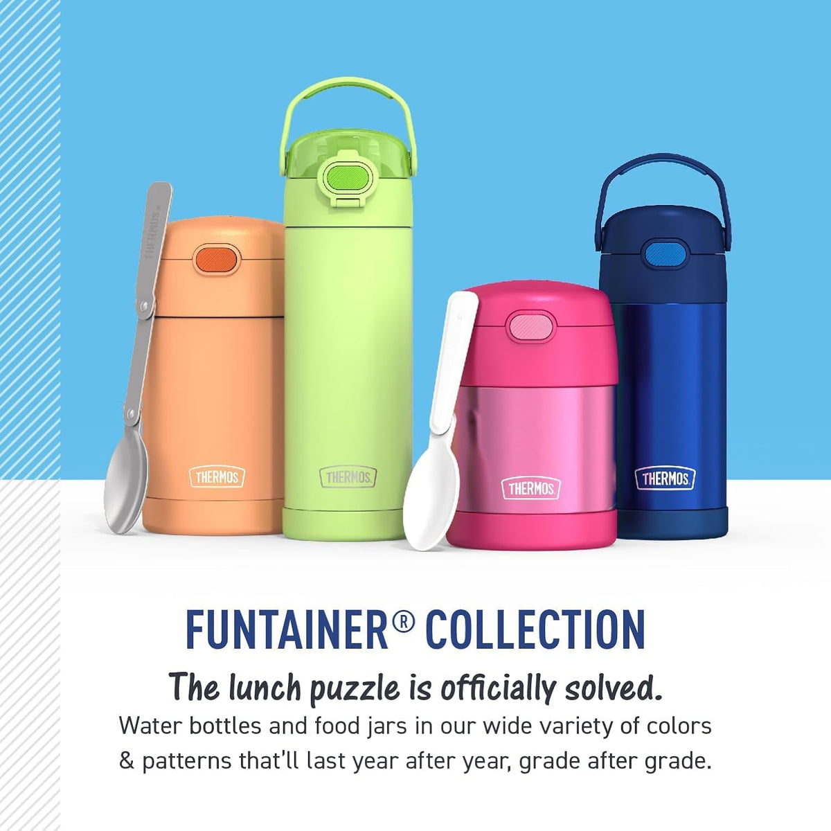 THERMOS FUNTAINER Insulated Food Jar, 10 Ounce, Kid Friendly Food Jar with Foldable Spoon, Rainbow Cloud