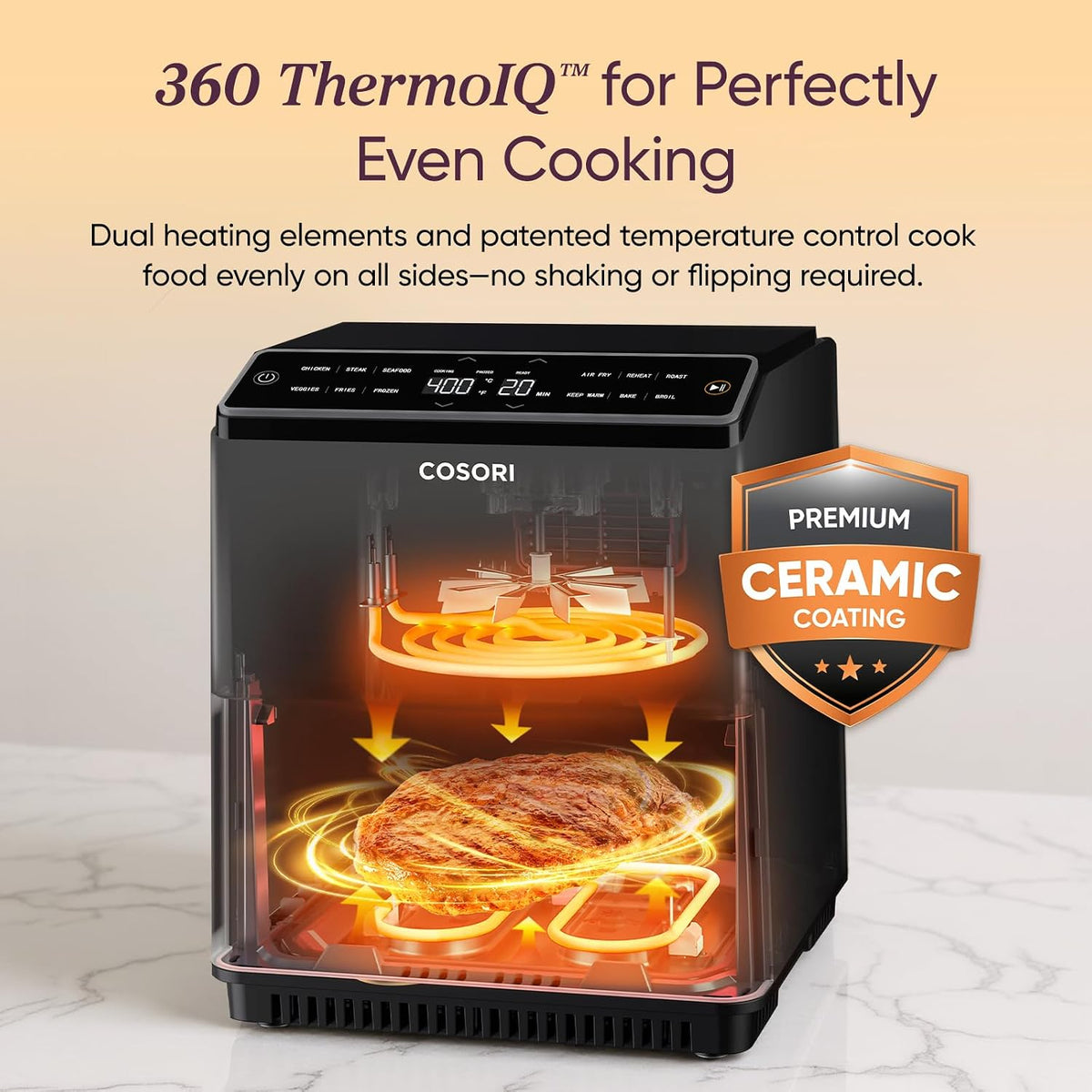 Cosori Smart Air Fryer 6.8 Qt, Dual Heating Elements, Ceramic Coating, Gray