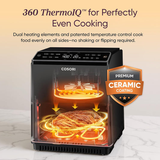 Cosori Smart Air Fryer 6.8 Qt, Dual Heating Elements, Ceramic Coating, Gray
