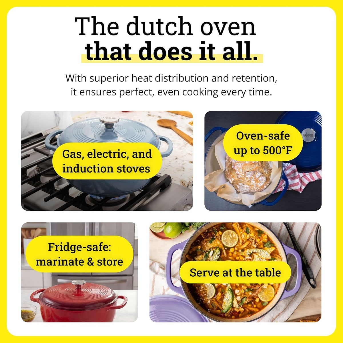Lodge Essential Enamel Cast Iron Dutch Oven, 6 Quart, Avocado