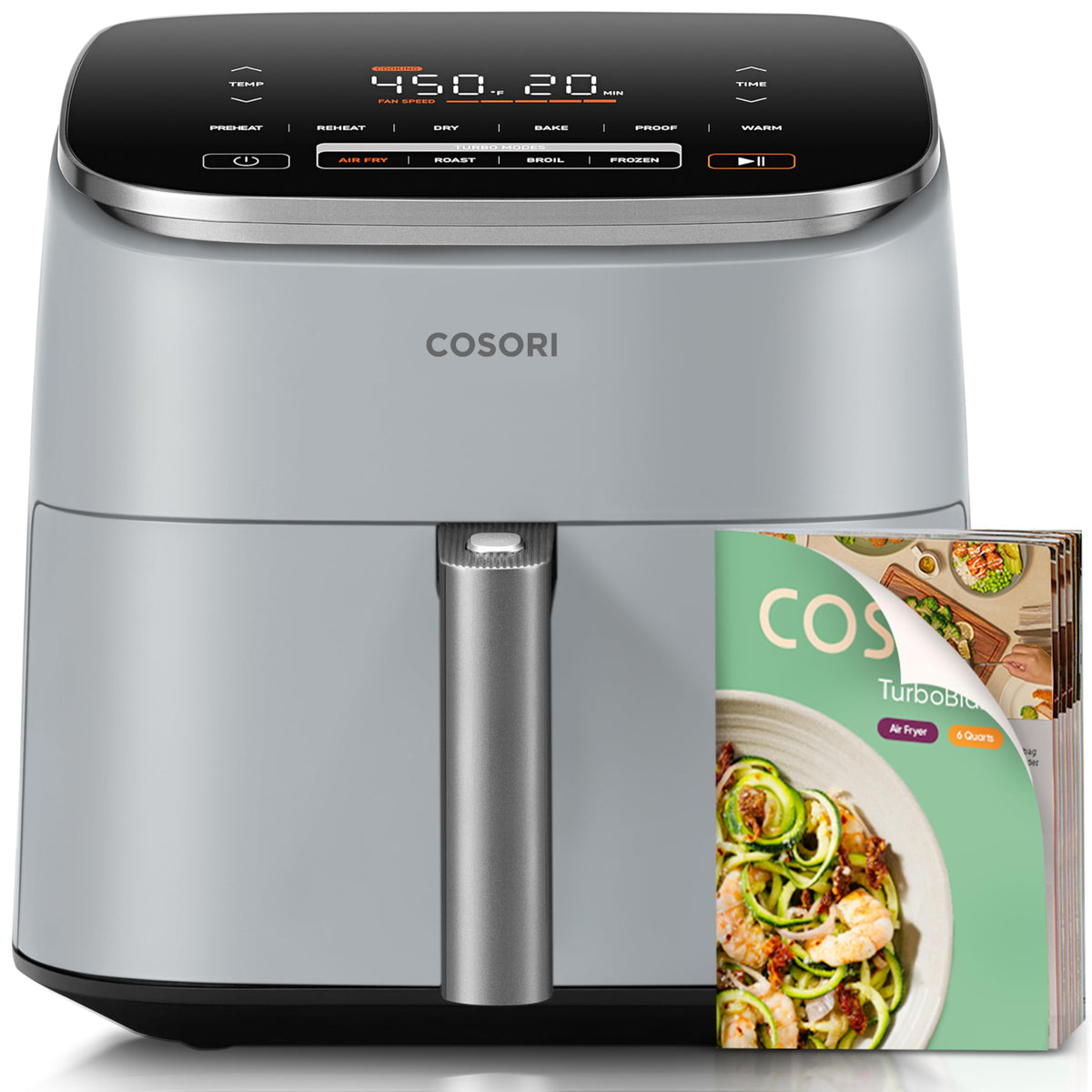 Cosori Smart Air Fryer 6.8 Qt, Dual Heating Elements, Ceramic Coating, Gray