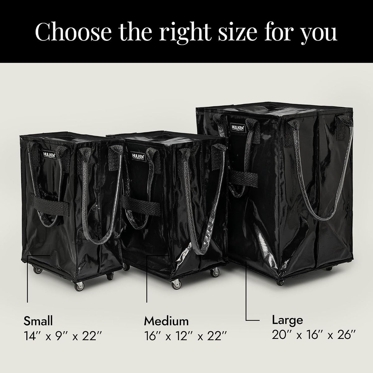 HULKEN - Medium Black, Reusable Grocery Bag On Wheels, Holds 66 lb