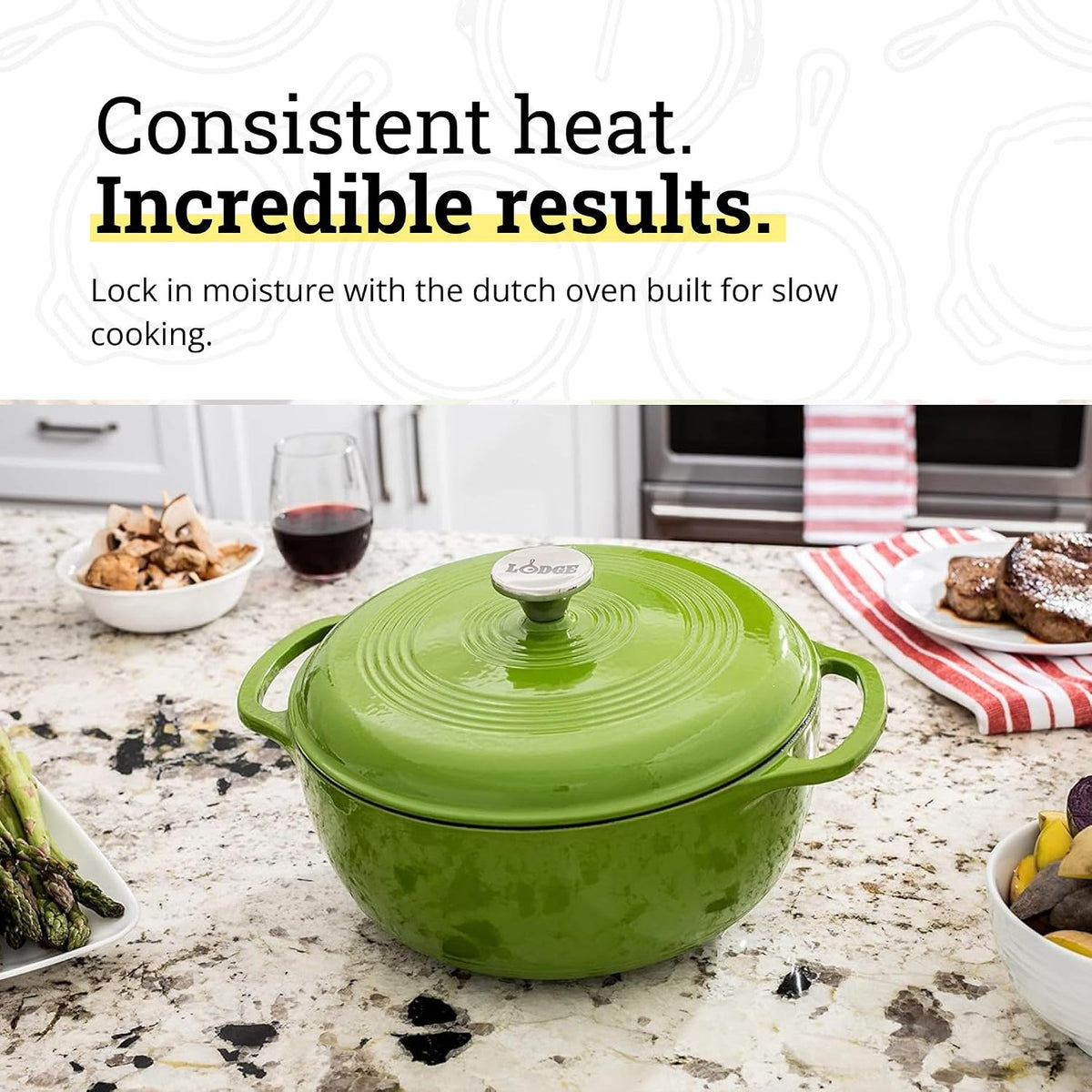 Lodge Essential Enamel Cast Iron Dutch Oven, 6 Quart, Avocado