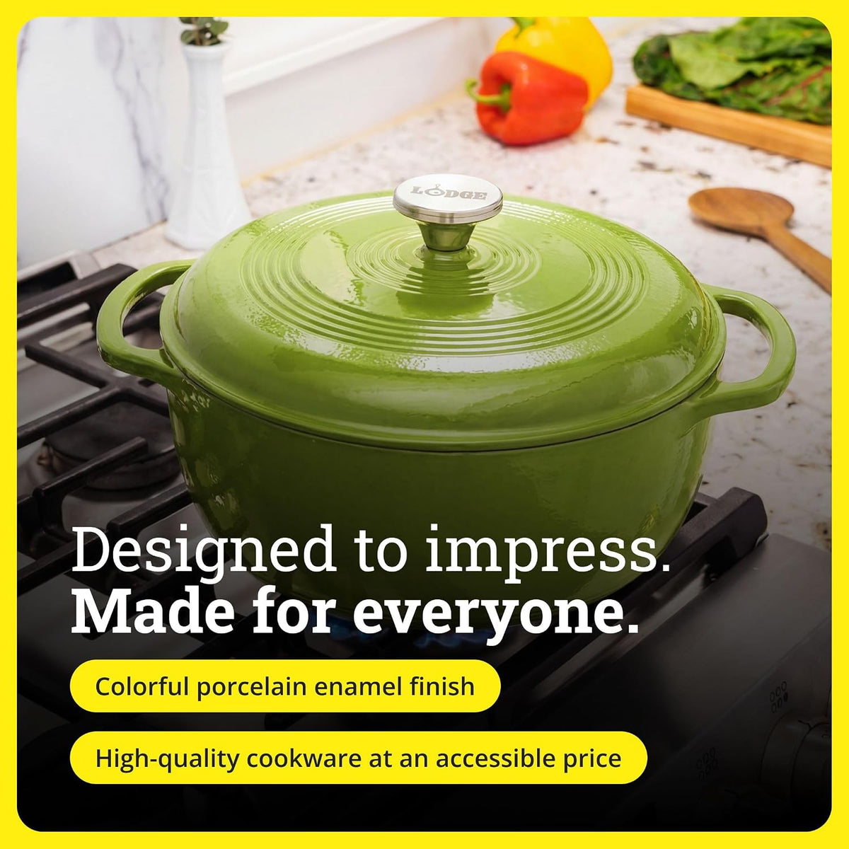Lodge Essential Enamel Cast Iron Dutch Oven, 6 Quart, Avocado