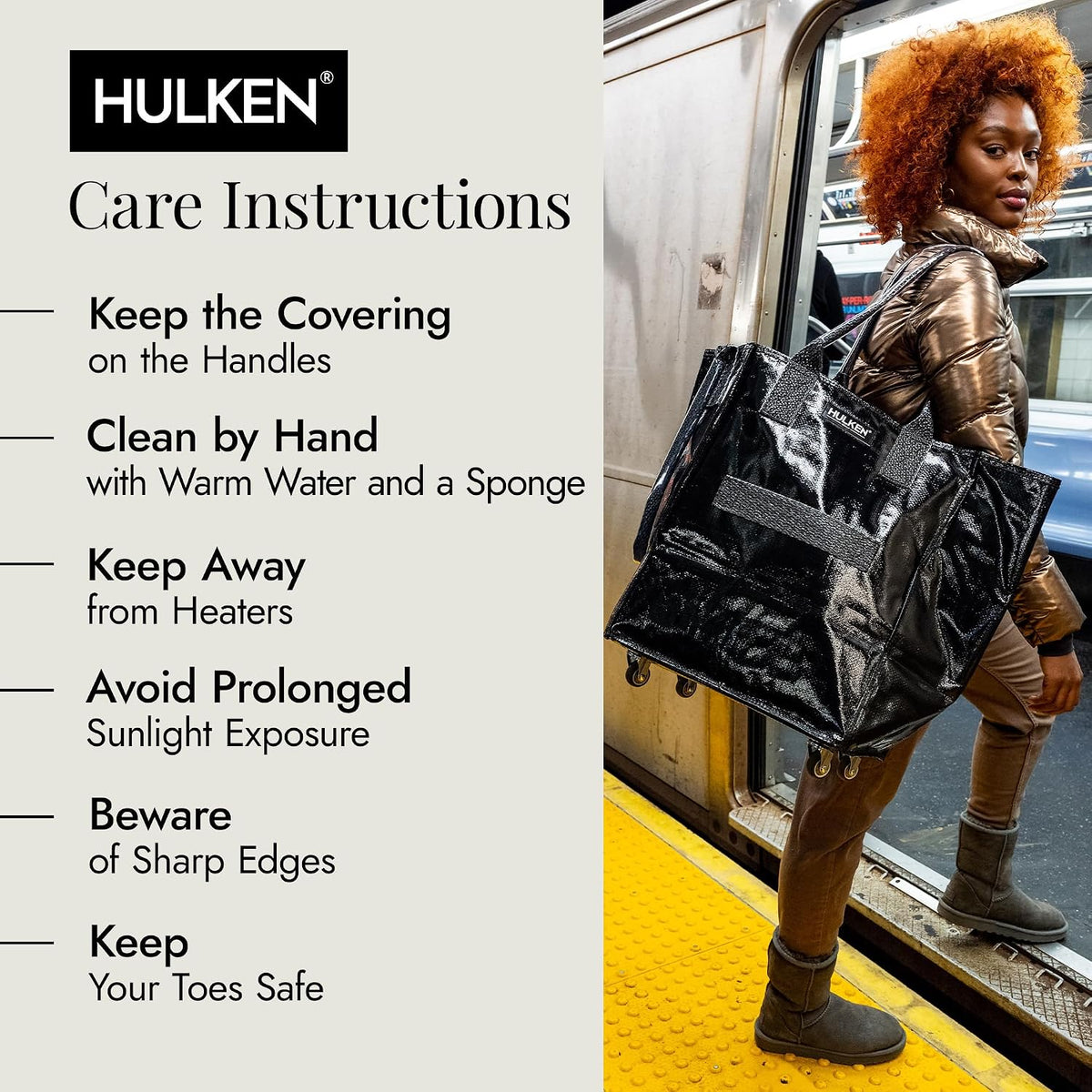 HULKEN - Medium Black, Reusable Grocery Bag On Wheels, Holds 66 lb