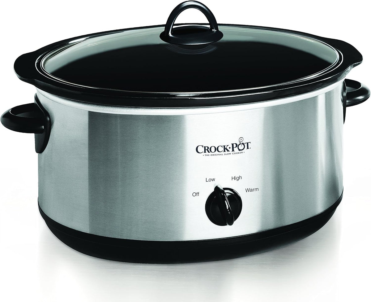 Crock-Pot 8-Quart Manual Slow Cooker, XL Family Size Serves 10+ People, Removable Stoneware with Warming Setting, Dishwasher Safe for Easy Cleanup, Stainless Steel