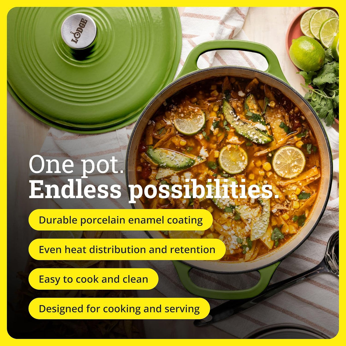 Lodge Essential Enamel Cast Iron Dutch Oven, 6 Quart, Avocado