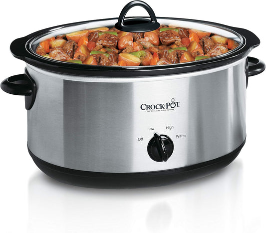 Crock-Pot 8-Quart Manual Slow Cooker, XL Family Size Serves 10+ People, Removable Stoneware with Warming Setting, Dishwasher Safe for Easy Cleanup, Stainless Steel