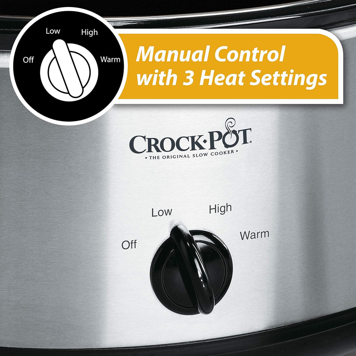 Crock-Pot 8-Quart Manual Slow Cooker, XL Family Size Serves 10+ People, Removable Stoneware with Warming Setting, Dishwasher Safe for Easy Cleanup, Stainless Steel